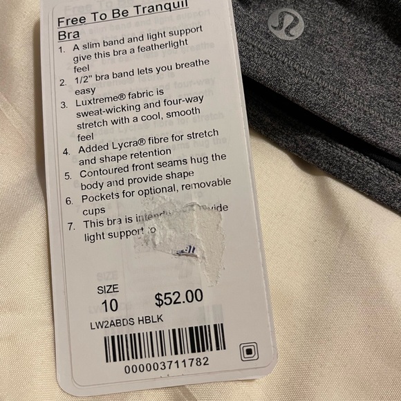 Lululemon NWT Free To Be Tranquil Bra- Size 10 - Picture 5 of 5